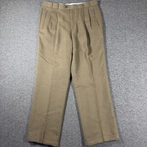 Vintage 90s Greg Peters Pleated Slacks 36X30 Brown Cuff Hems Rayon Slash Pockets